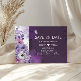 Purple Floral Wedding Save the Date Card セーブザデート