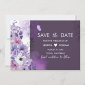 Purple Floral Wedding Save the Date Card セーブザデート (正面)