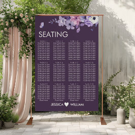Purple Floral Wedding Seating Chart Poster ポスター