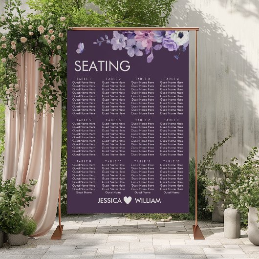 Purple Floral Wedding Seating Chart Poster ポスター