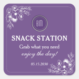 Purple Floral Wedding Snack Station スクエアシール