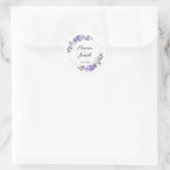 Purple Floral Wedding Sticker Circle Label ラウンドシール (バッグ)