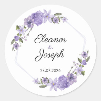 Purple Floral Wedding Sticker Circle Label ラウンドシール