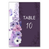 Purple Floral Wedding Table Number Card テーブルナンバー (正面)