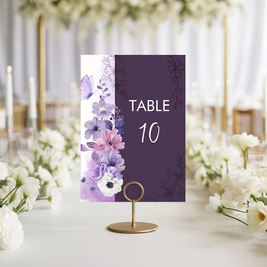 Purple Floral Wedding Table Number Card テーブルナンバー