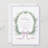 Purple Floral Whimsical Polkadot Vintage Wedding 招待状 (正面)