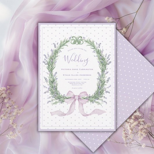 Purple Floral Whimsical Polkadot Vintage Wedding 招待状