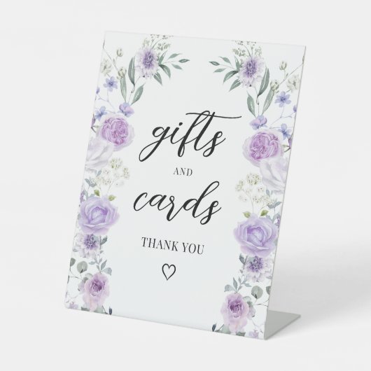 Purple Floral Wreath Wedding Gifts and Cards Sign 台座サイン (正面)