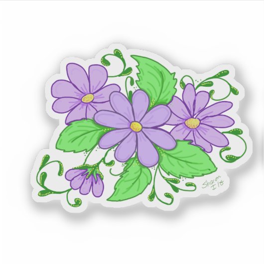 Purple Flower Artistic design sticker シール (正面)