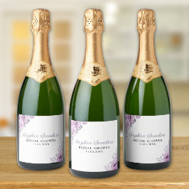 Purple Flower Bridal Shower Party スパークリングワインラベル