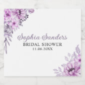 Purple Flower Bridal Shower Party スパークリングワインラベル (シングルラベル)