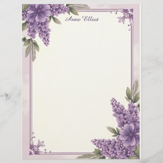 Purple Flower Corners Stationery Paper レターヘッド (正面)
