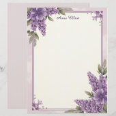 Purple Flower Corners Stationery Paper レターヘッド (正面/裏面)