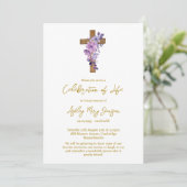 Purple flower cross Celebration of Life Funeral 招待状 (スタンド正面)