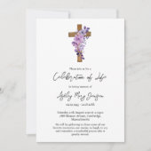 Purple flower cross Celebration of Life Funeral 招待状 (正面)