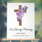 Purple flower cross Memorial Funeral アクリルサイン (ニュートラル)