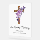 Purple flower cross Memorial Funeral アクリルサイン (傾斜)