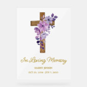 Purple flower cross Memorial Funeral アクリルサイン (正面)