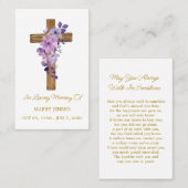 Purple flower Cross Memorial Funeral Prayer Card 名刺 (正面/裏面)