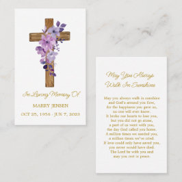 Purple flower Cross Memorial Funeral Prayer Card 名刺