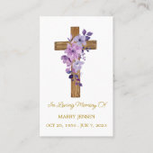Purple flower Cross Memorial Funeral Prayer Card 名刺 (正面)
