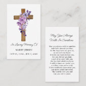 Purple flower Cross Memorial Funeral Prayer Card 名刺 (正面/裏面)
