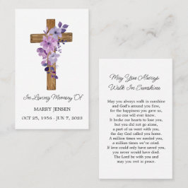 Purple flower Cross Memorial Funeral Prayer Card 名刺