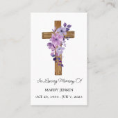 Purple flower Cross Memorial Funeral Prayer Card 名刺 (正面)