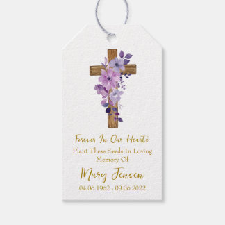 Purple flower Cross Memorial Funeral Seed Packet  ギフトタグ