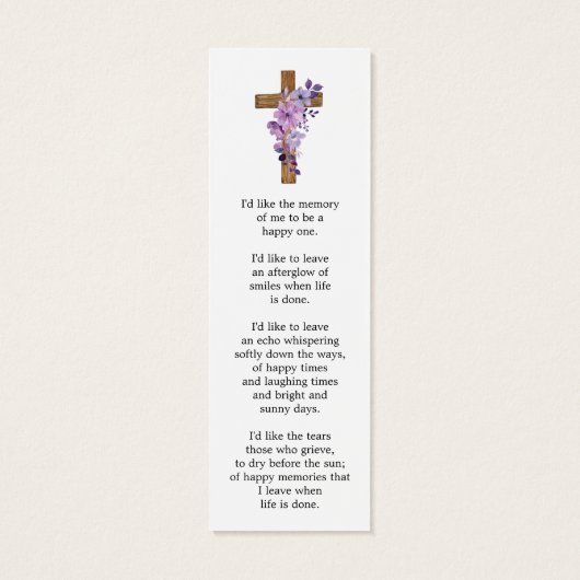 Purple flower Cross Photo Funeral Bookmark (裏面)