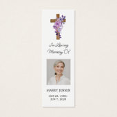 Purple flower Cross Photo Funeral Bookmark (正面)