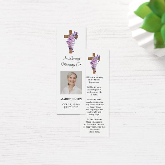 Purple flower Cross Photo Funeral Bookmark (デスク)