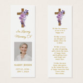 Purple flower Cross Photo Funeral Bookmark (正面&裏面)