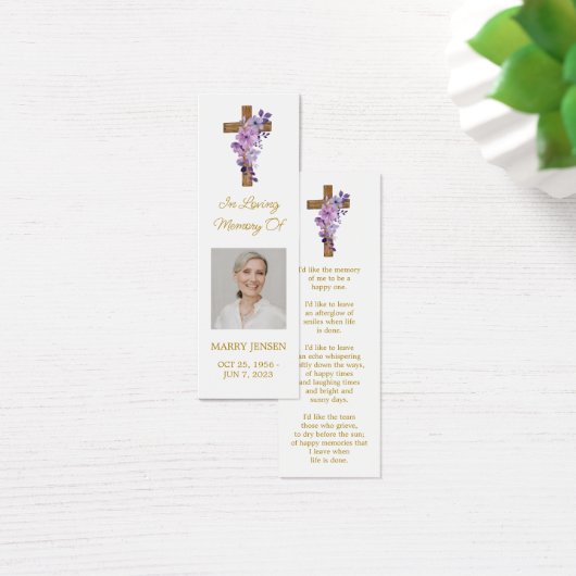 Purple flower Cross Photo Funeral Bookmark (デスク)