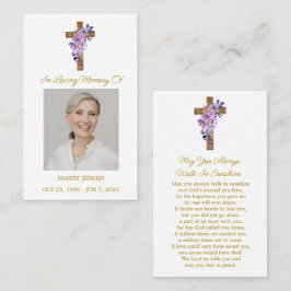 Purple Flower Cross Photo Funeral Prayer Card 名刺