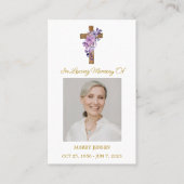 Purple Flower Cross Photo Funeral Prayer Card 名刺 (正面)