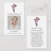 Purple Flower Cross Photo Funeral Prayer Card 名刺 (正面/裏面)
