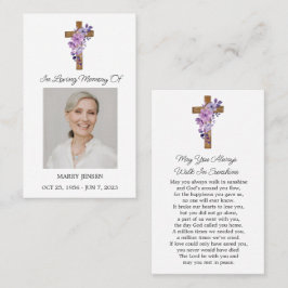 Purple Flower Cross Photo Funeral Prayer Card 名刺