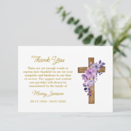 Purple flower Cross Sympathy Thank You Card サンキューカード