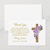Purple flower Cross Sympathy Thank You Card サンキューカード (正面/裏面)