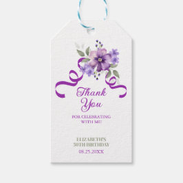 Purple Flower Greenery Ribbon Birthday ギフトタグ