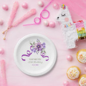 Purple Flower Greenery Ribbon Birthday ペーパープレート (パーティー)