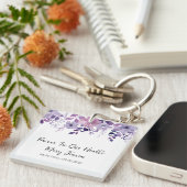 Purple Flower Memorial Funeral Photo キーホルダー (正面右)