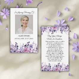 Purple Flower Memorial Photo Funeral Prayer Card 名刺