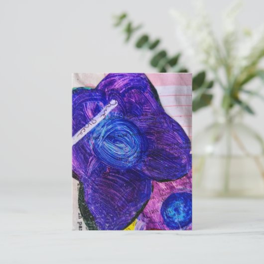 Purple Flower Mixed Media Collage ポストカード (スタンド正面)