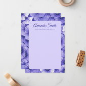 Purple flower pattern border elegant script name ノートカード (正面/裏面インサイチュ)