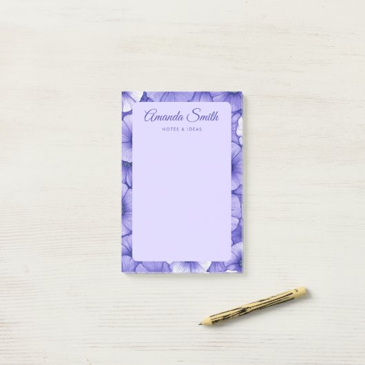 Purple flower pattern border elegant script name ポストイット (デスク上)