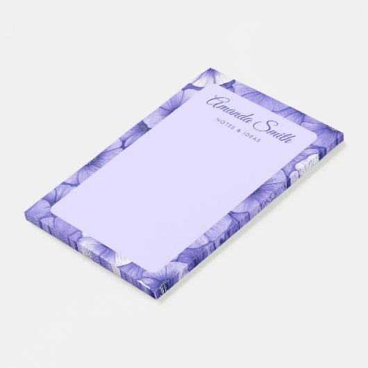 Purple flower pattern border elegant script name ポストイット (アングル)