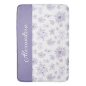 Purple Flower Pattern Custom Name  バスマット (正面縦)