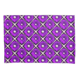 Purple Flower Pattern With Pearl Beads 枕カバー